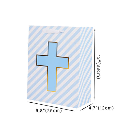 Lyforpyton13"Blue Cross Baptismal Gift Bag with Tissue Paper and Card, Suitable for Baptism, First Communion in Religion