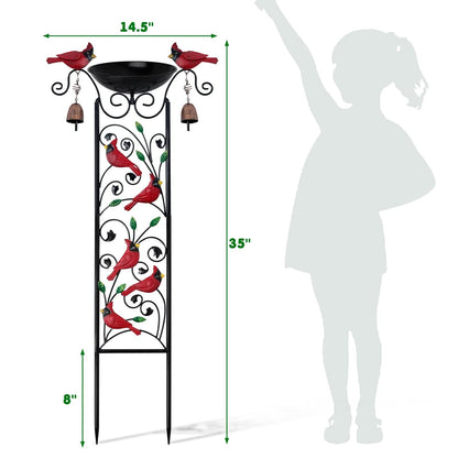 Cardinal Bird Bath Garden Trellis for Climbing Plants Outdoor Wind Chime Decor Red Birds Feeder Yard Sign Spring Lawn Decorations Housewarming Christmas Appear Memorial Gift for Bird Watcher Gardener