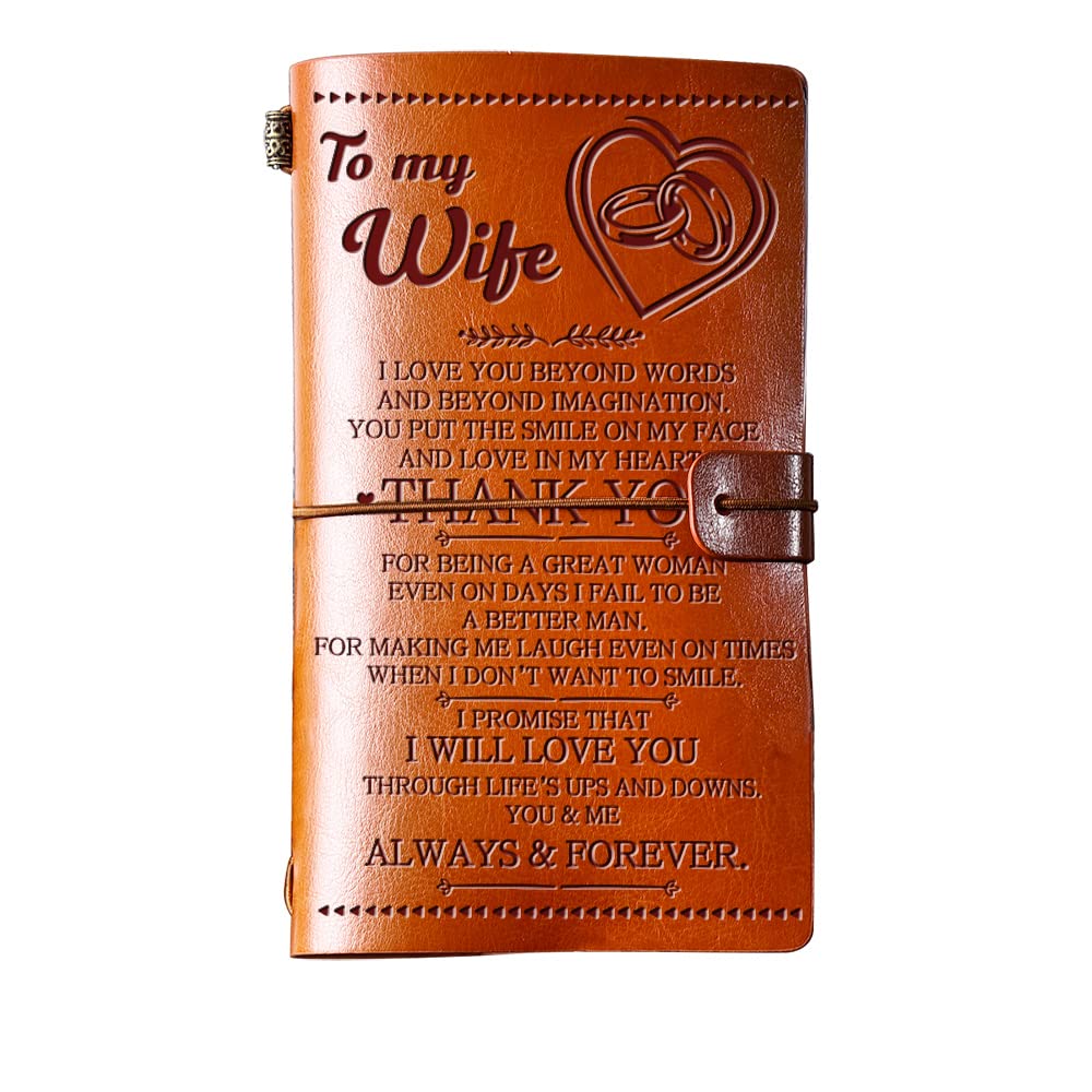 Wife Gifts from Husband, To My Wife Leather Journal, 140 Page Wife Refillable Writing Journal, Anniversary Wedding Christmas Gifts for Wife from Husband, Romantic Gifts for her