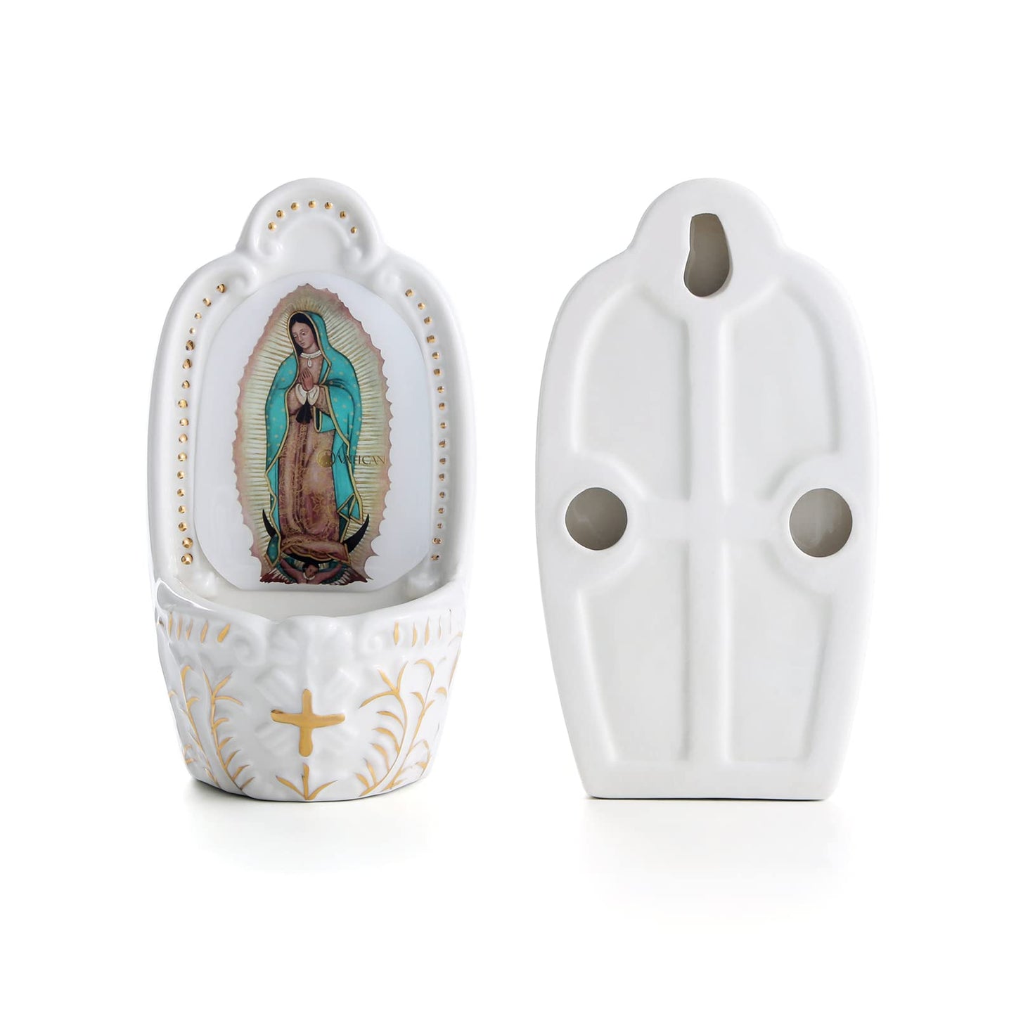KOMI Porcelain Catholic Holy Water Font Our Lady of Guadalupe Holy Water Font for Entrance of Home Church Wall Hanging Decor Gift for First Communion Confirmation Housewarming Catholic