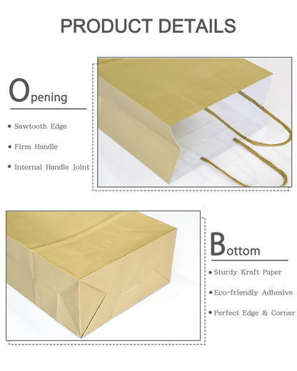 AZOWA Bronzing Gold Gift Bags Mini Kraft Paper Bags with Handles (4.7 x 2.4 x 6 in, Gold, 25 Pcs)