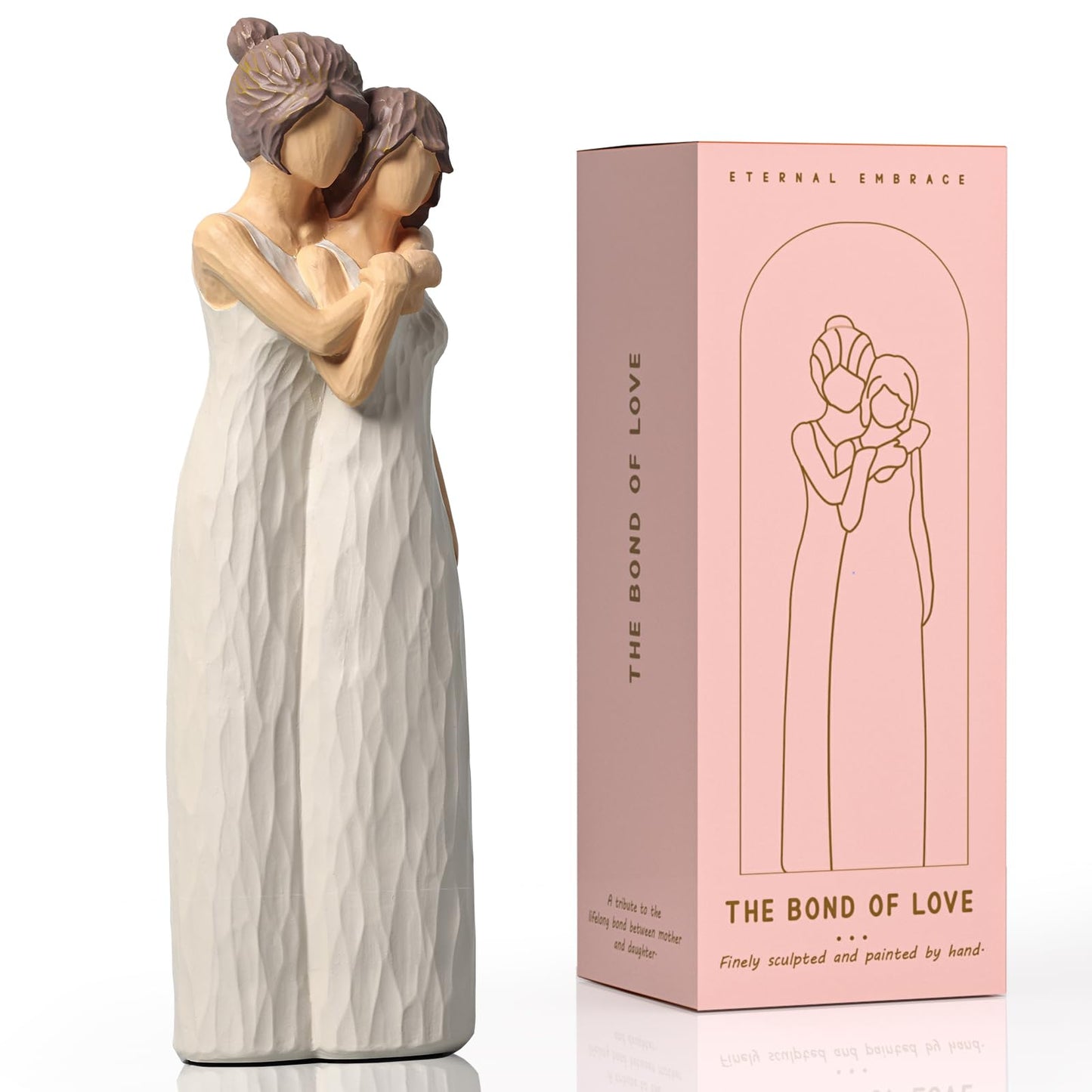 LCCCK Mother Daughter Figurines Give Mom Gifts, Mother Daughter Hugging Figurines Bride Gifts, Meaningful Sentimental Gift for Mom, Mother's Day Grandma Birthday Gift Sculpted (Cream, 10.2in)