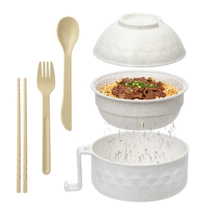 Ramen Bowl Set,Microwave Ramen Cooker Instant Noodles Bowl with Chopsticks Spoon,Rapid Ramen Noodle Bowl, Portable Noodle Bowls,for Home Office Dorm Room College gift(Beige)