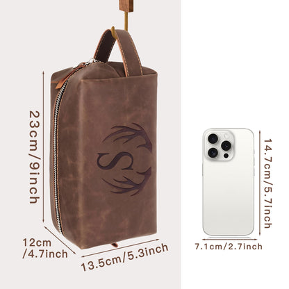 Mens Toiletry Bag Personalized Easter Fathers Day Birthday Gifts for Men Him Initial PU Leather Waterproof Shaving Bag for Toiletries Accessories Travel Essential for Dad Husband Boyfriend (M)