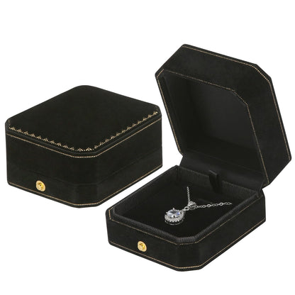 KUKUVR Velvet Necklace Box, Octagonal Luxury Pendant Gift Box for Wedding Engagement Proposal for Women (Black)