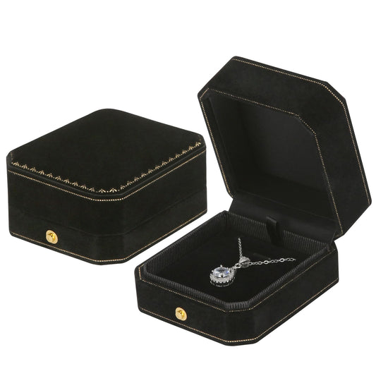 KUKUVR Velvet Necklace Box, Octagonal Luxury Pendant Gift Box for Wedding Engagement Proposal for Women (Black)