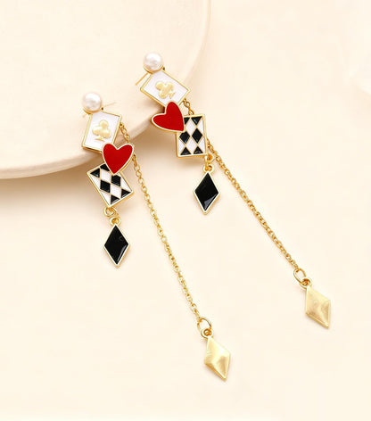 Unique Poker Earrings for Women Creative Playing Cards Ace Hearts Clock Funny Long Dangle Earrings Gambling Casino Jewelry Gifts