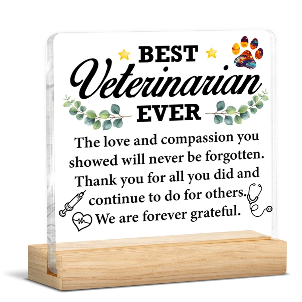 Best Veterinarian Gifts for Women Men, Thank You Gift for Veterinarians Veterinary Vet Tech Animal Doctor, Best Veterinarian Ever Gifts Acrylic Plaque Sign Decor