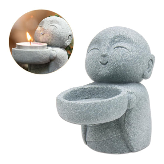 ZORZA 1Pcs Vintage Sandstone Buddha Tealight Holder Zen Monk Statues Simplistic Feng Shui Buddha Statue Candle Holder for Home Office Chinese Tea Accessories Buddha Sculptures for Garden Car Dashboard