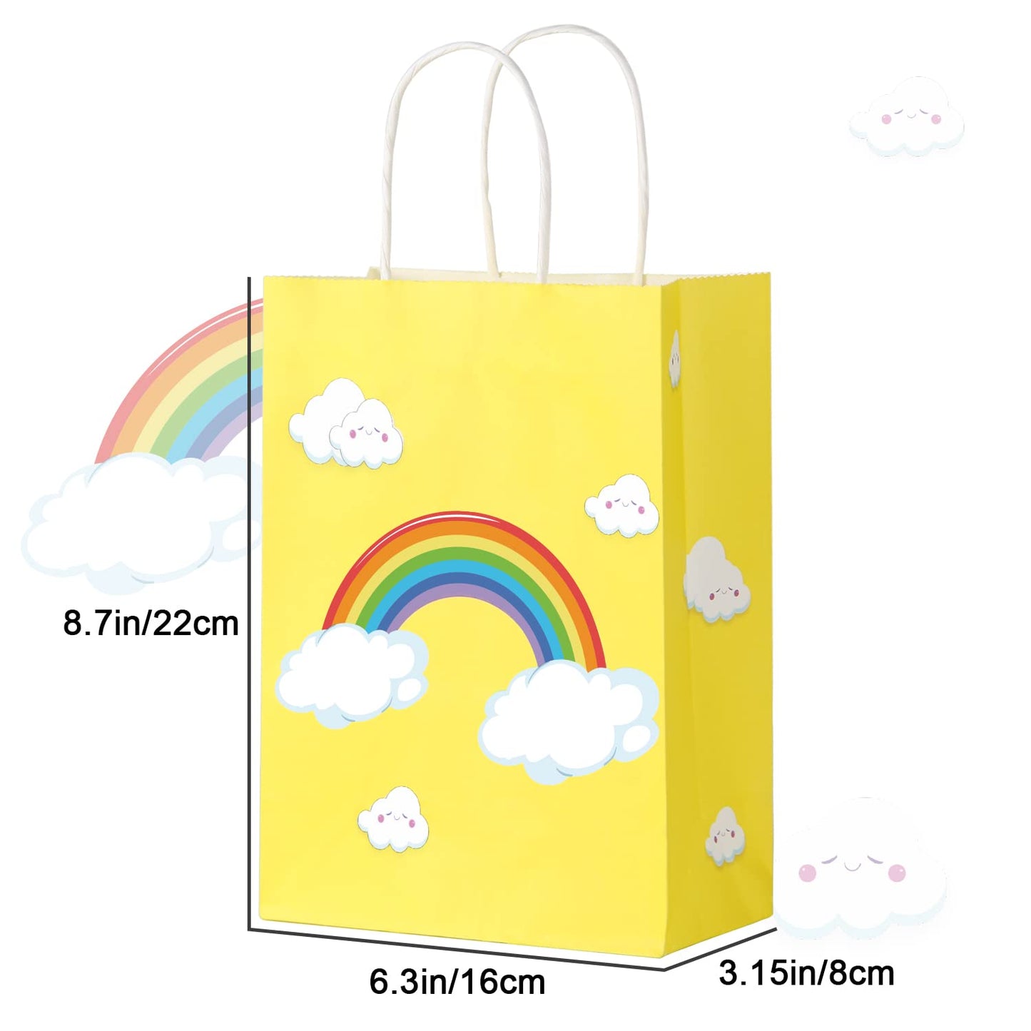 BLEWINDZ 32 Pcs Rainbow Goodie Bags with 32 Tissues - 8.7" Small Gift Bags with Handles for Kids Birthday Party Favors, Baby Showers and Party Supplies