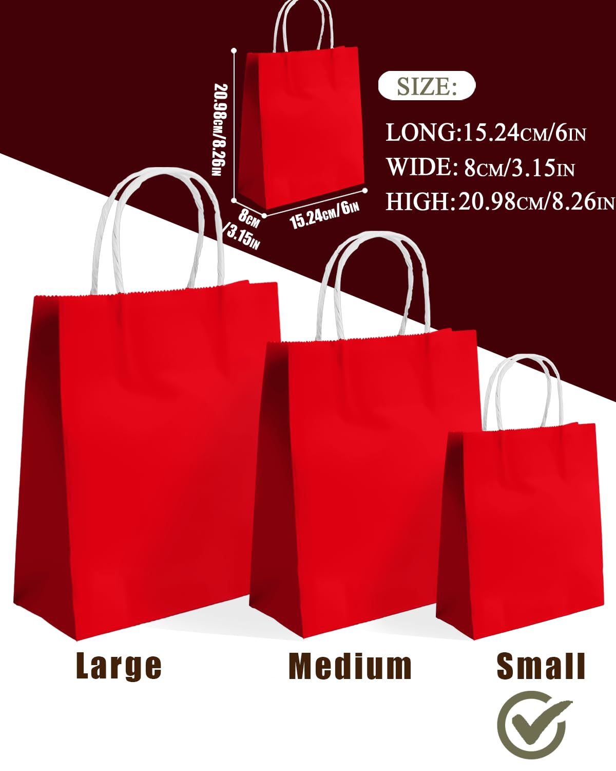 qiqee 24PCS Small Gift Bag with Handles Bulk 8.3"x6"x3" Gift Bags Red Bags Multiple Uses (Small Size)