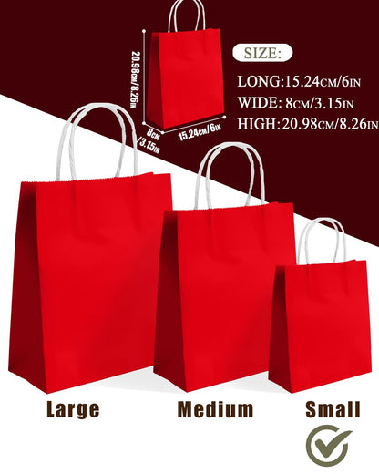 qiqee 24PCS Small Gift Bag with Handles Bulk 8.3"x6"x3" Gift Bags Red Bags Multiple Uses (Small Size)