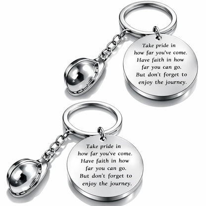2PC Safety Helmet Keychain Metal Keyring Appreciation Gift for Construction Engineers and Workers
