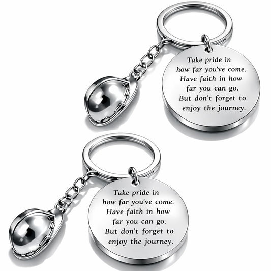 2PC Safety Helmet Keychain Metal Keyring Appreciation Gift for Construction Engineers and Workers
