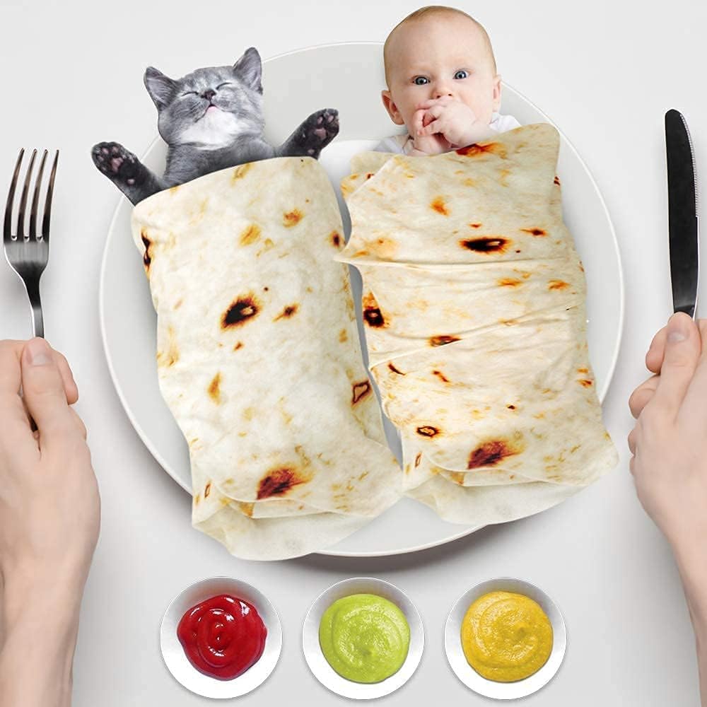 Burrito Baby Blanket, Tortilla Swaddle Blanket, Taco Blanket for Newborn Toddler, 285 GSM Soft Flannel Wearable Wrap Funny Gifts for Baby Shower & First Christmas Boy Girl 0-3 6 9 Months