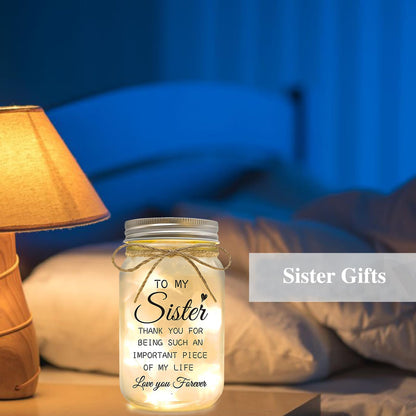 Sister Gifts - Mason Jar Night Lights with Warm Lights for Sisters, Unique Sister Birthday Gifts Ideas for Mothers Day Christmas Valentines Day, Heartfelt Home Decor Gift