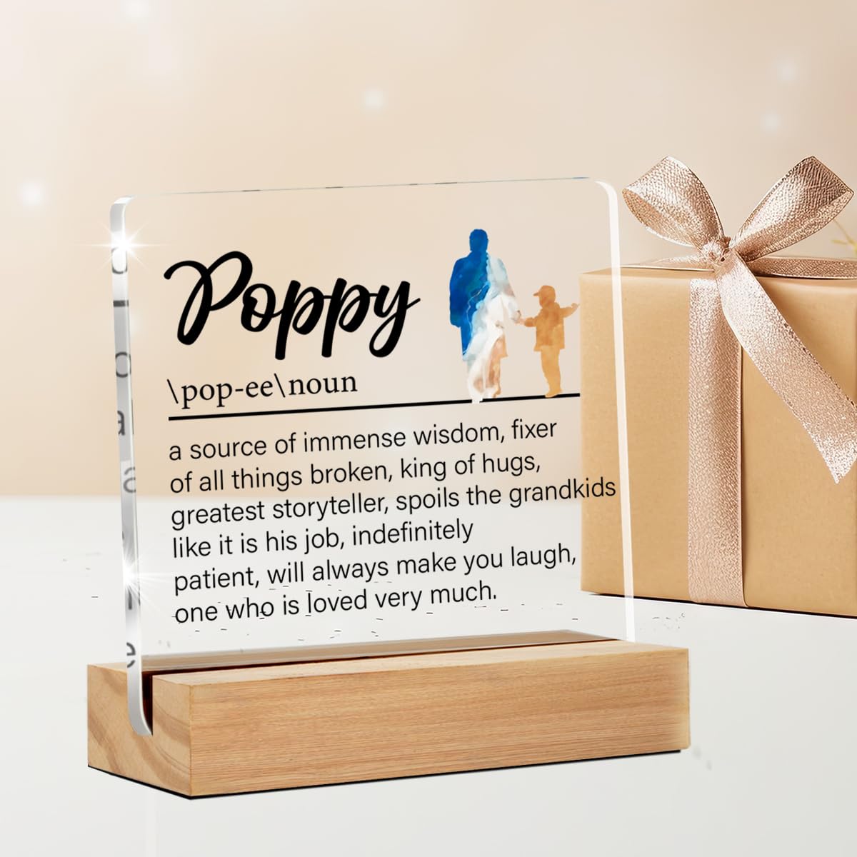 Grandpa Gifts Poppy Gift From Granddaughter Grandson, Grandfather Gifts for Birthday Christmas Father's Day, Poppy Definition Clear Acrylic Desk Decorative Sign for Home, 4 x 4 Inches