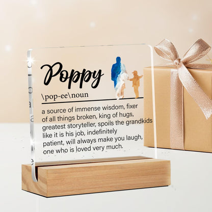 Grandpa Gifts Poppy Gift From Granddaughter Grandson, Grandfather Gifts for Birthday Christmas Father's Day, Poppy Definition Clear Acrylic Desk Decorative Sign for Home, 4 x 4 Inches