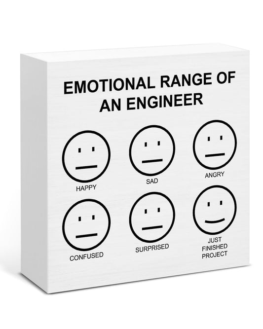 Engineer Gifts for Women Men, Funny Sarcastic Gifts for Engineers, Emotional Range of an Engineer Wooden Sign for Home Office Desk Decor 5 x 5 Inches