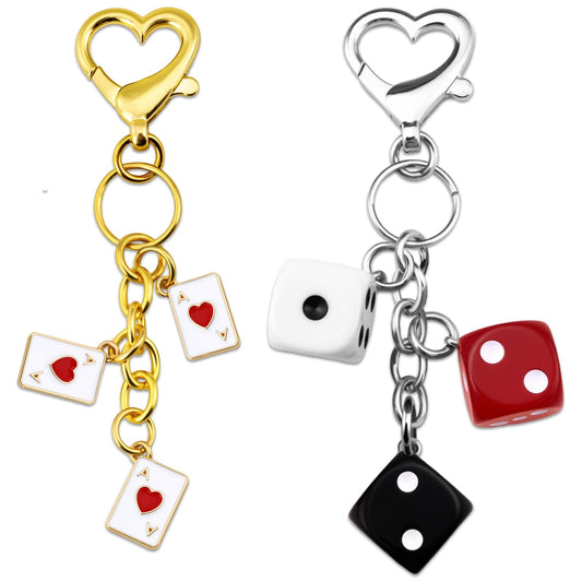 2Pcs Dice Keychain Poker Gifts For Men Casino Gifts For Women Good Luck Gift For Poker Players Mini Lucky Handbag Bag Key Chains Colorful Pokers Dice Keychain Accessory Purse Charm