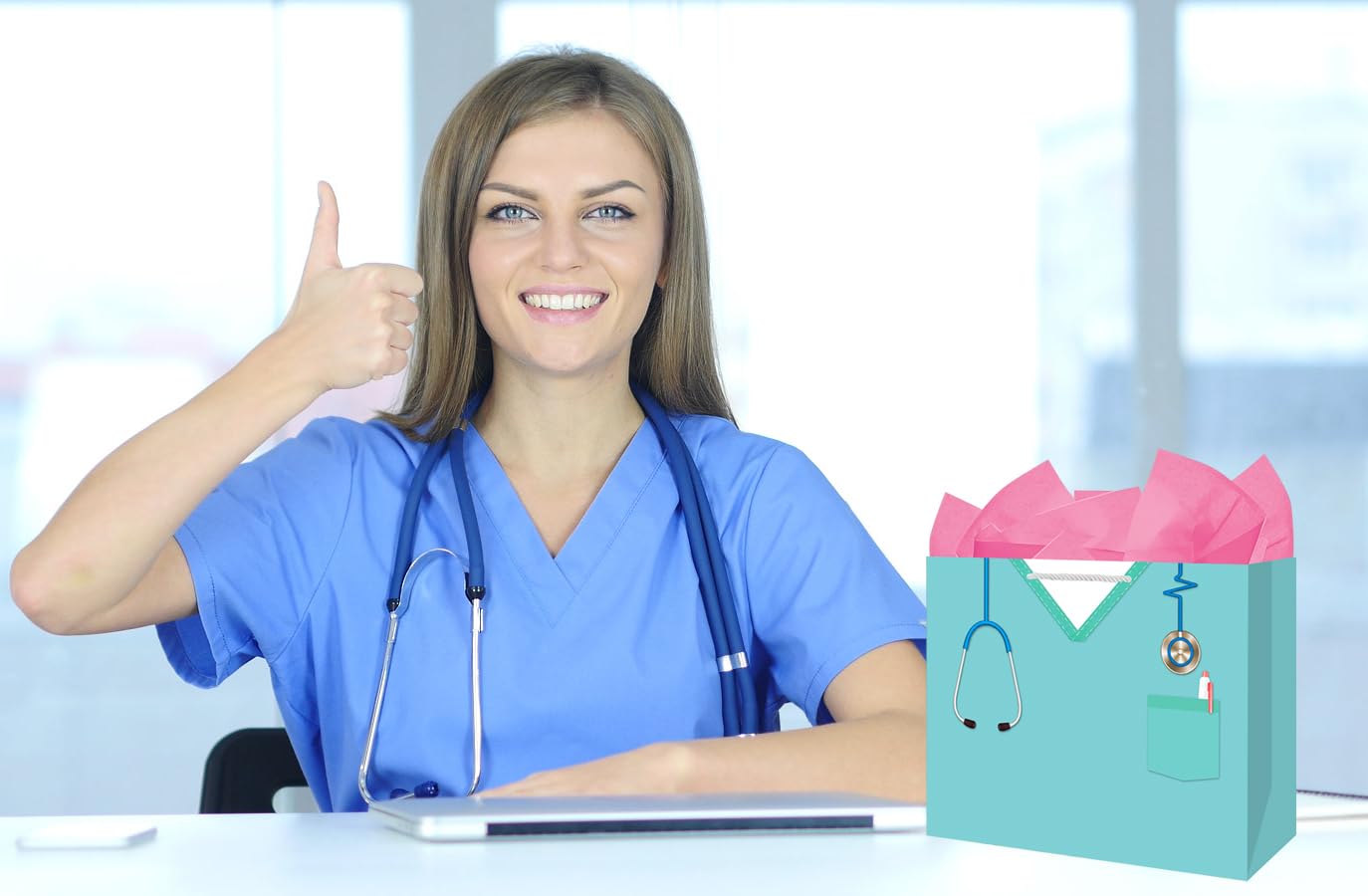 BDDYYI Nurse Graduation Gift Bag with Tissue Paper, 13 Inch Large Congrats Gift Bag for New Nurses, Nursing Students & RN Gift Bag Pinning Ceremony Nurses Week & Healthcare Appreciation Gifts