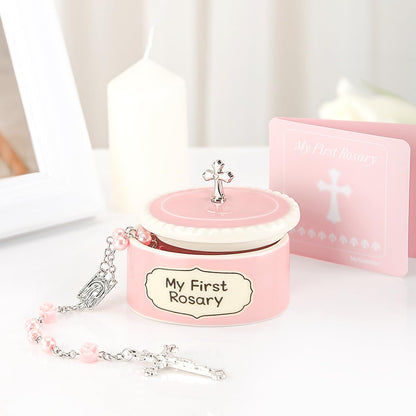 Baptism Gifts for Girl - My First Rosary with Ceramic Keepsake Box, Catholic Christening Gift Set, Pink Rosary for Kids, Baptism, First Communion & Baby Dedication Gifts for Newborn Baby Girls