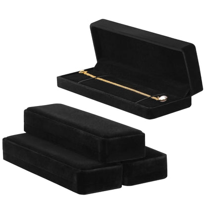 LETURE 4 Pieces Velvet Bracelet Necklace Pendant Jewelry Box, Small Long Jewelry Watch Gift Box for Proposal, Wedding, Engagement, Christmas (BLACK-4PCS)