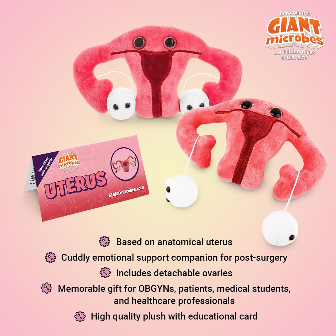 GIANT MICROBES Uterus Plush, Hysterectomy Recovery Must Haves, Hysterectomy Recovery Gifts, Funny OBGYN Gift, Labor and Delivery Nurse Gifts, Uterus Pillow, LPN Nurse Gift (Regular)