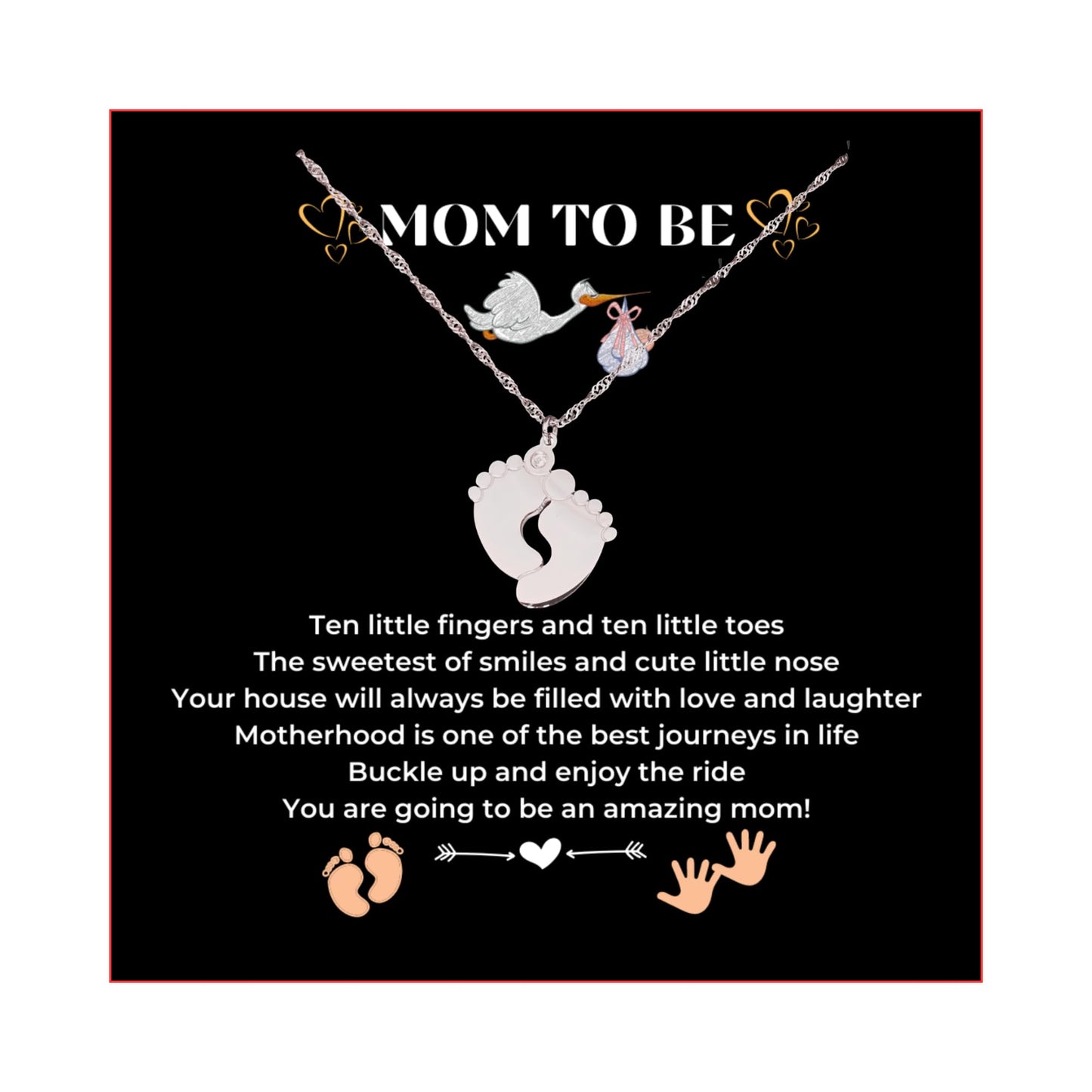 LOTUS-A Mom To Be Gift - Baby Feet Pendant Necklace with a Message Card Pregnancy Present for First Time Moms Expecting Women Pregnant Wife Sister Daughter Mother's Day Christmas Birthday