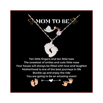 LOTUS-A Mom To Be Gift - Baby Feet Pendant Necklace with a Message Card Pregnancy Present for First Time Moms Expecting Women Pregnant Wife Sister Daughter Mother's Day Christmas Birthday
