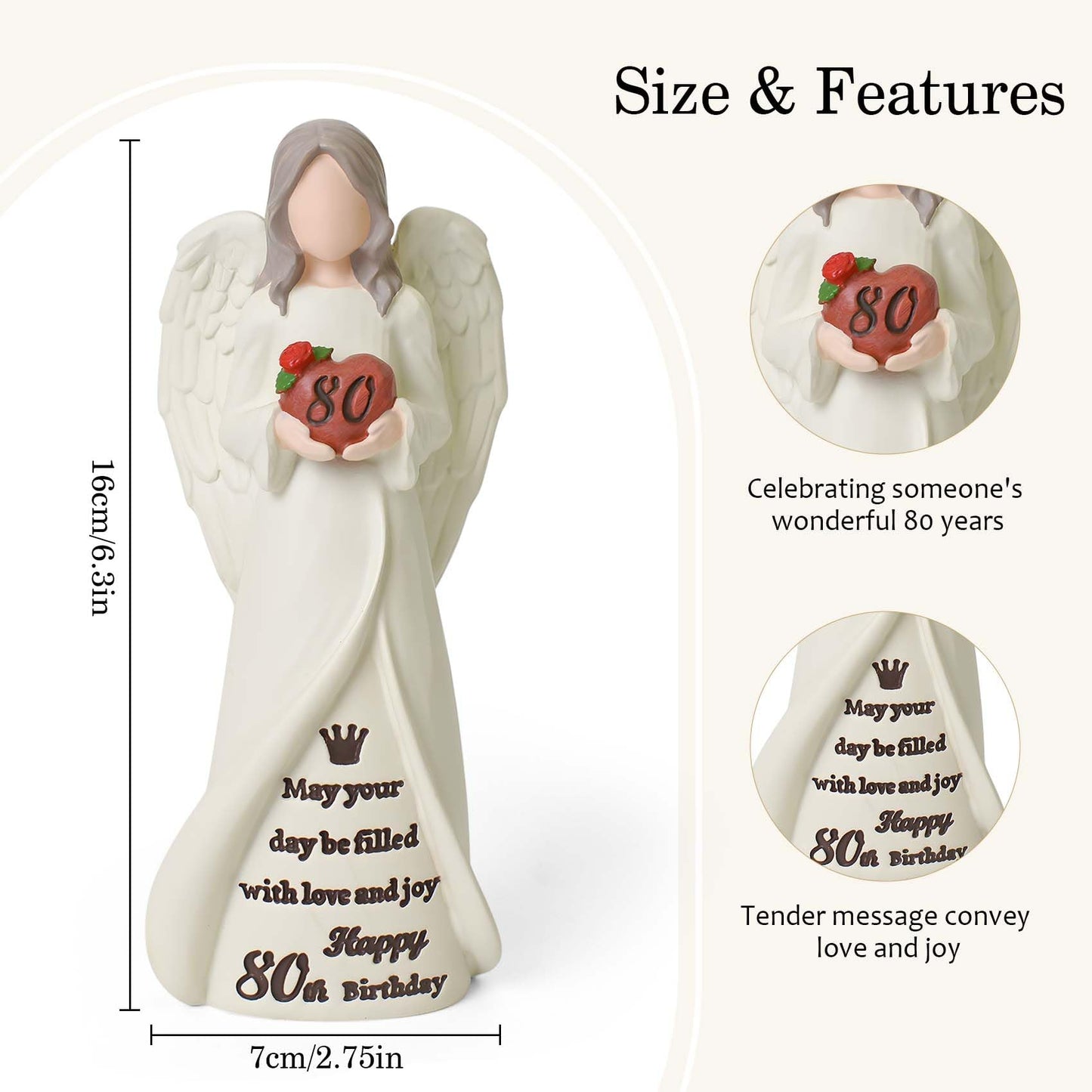 80th Birthday Gifts for Women, Happy 80th Birthday Decorations for Women, Best Gifts for 80 Year Old Woman Moms Grandmother Friends, Elegant Angel Figurine for Home Party Decor
