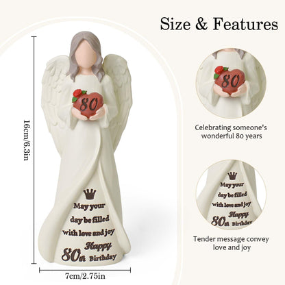 80th Birthday Gifts for Women, Happy 80th Birthday Decorations for Women, Best Gifts for 80 Year Old Woman Moms Grandmother Friends, Elegant Angel Figurine for Home Party Decor