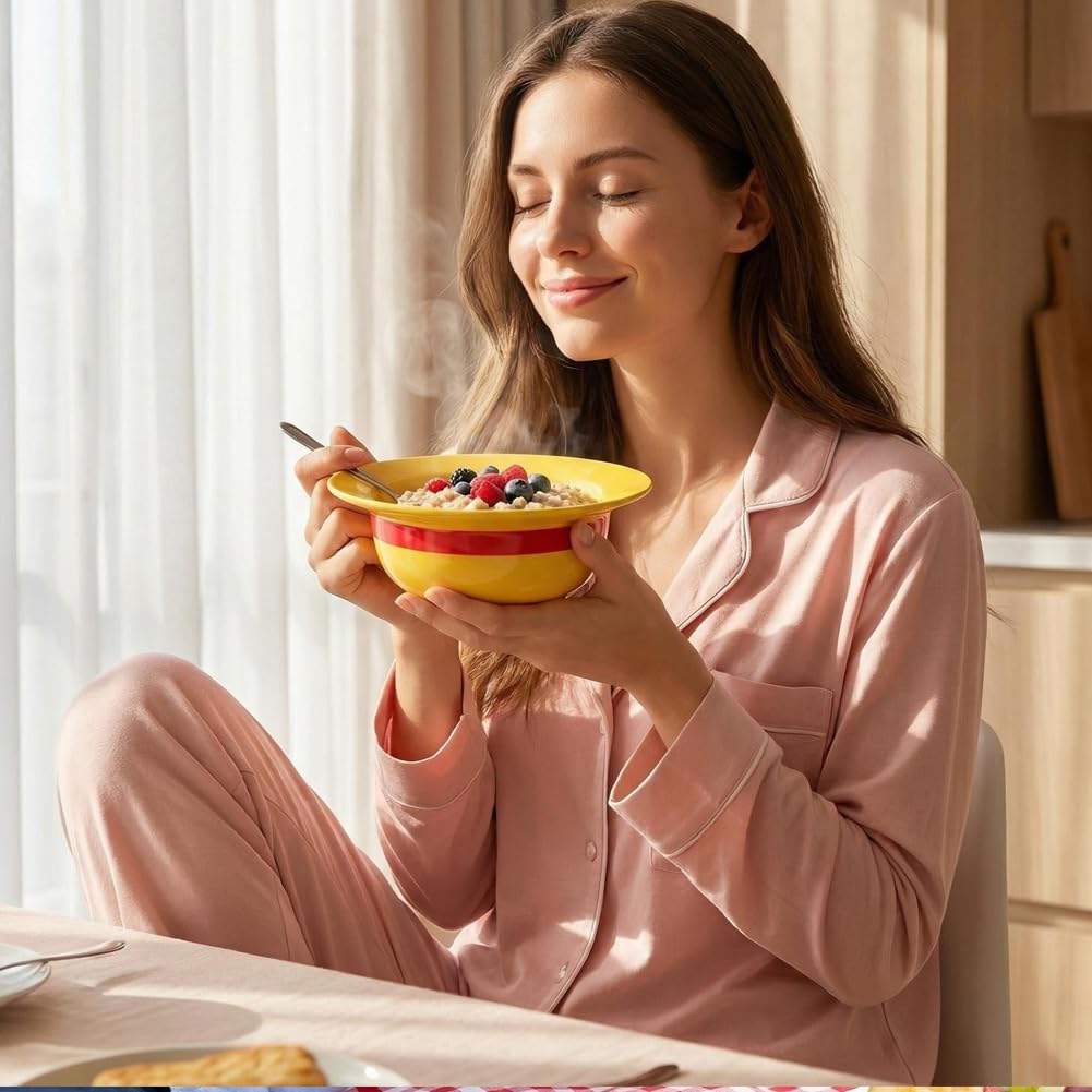 5-in-1 Gift Set - 7.5" Straw Hat Shaped Ceramic Bowl with Stainless Steel Utensils - Novelty Ramen Bowl for Noodles, Salad, Cereal - Unique Japanese Style Kitchen Decor Gift for Anime Lovers