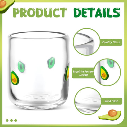 SiliFine 2 Pcs Avocado Icon Juice Glasses - 14oz Avocado Stemless Wine Drinking Coffee Glass Cup for Fruit Party Supplies & Gift