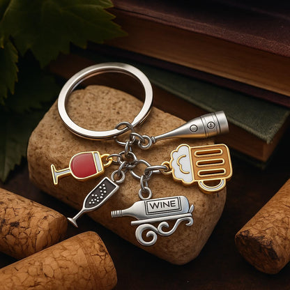 Wine Lover's Keychain Bag Charm for Womens – with Wine Glass, Champagne, Beer Mug, Bottle & Opener, Funny Keychians Gifts for Women Men Wine Lovers, Bartenders, Party Accessories