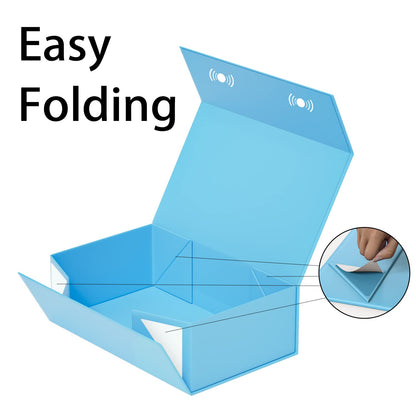 RYDDOY Blue Gift Box, 9.5x6x3'' Gift box for Presents with Lids Magnetic Closure Rectangle Collapsible for Bridesmaid Proposal Box, Wedding, Christmas, Halloween, Birthday Gift Packging