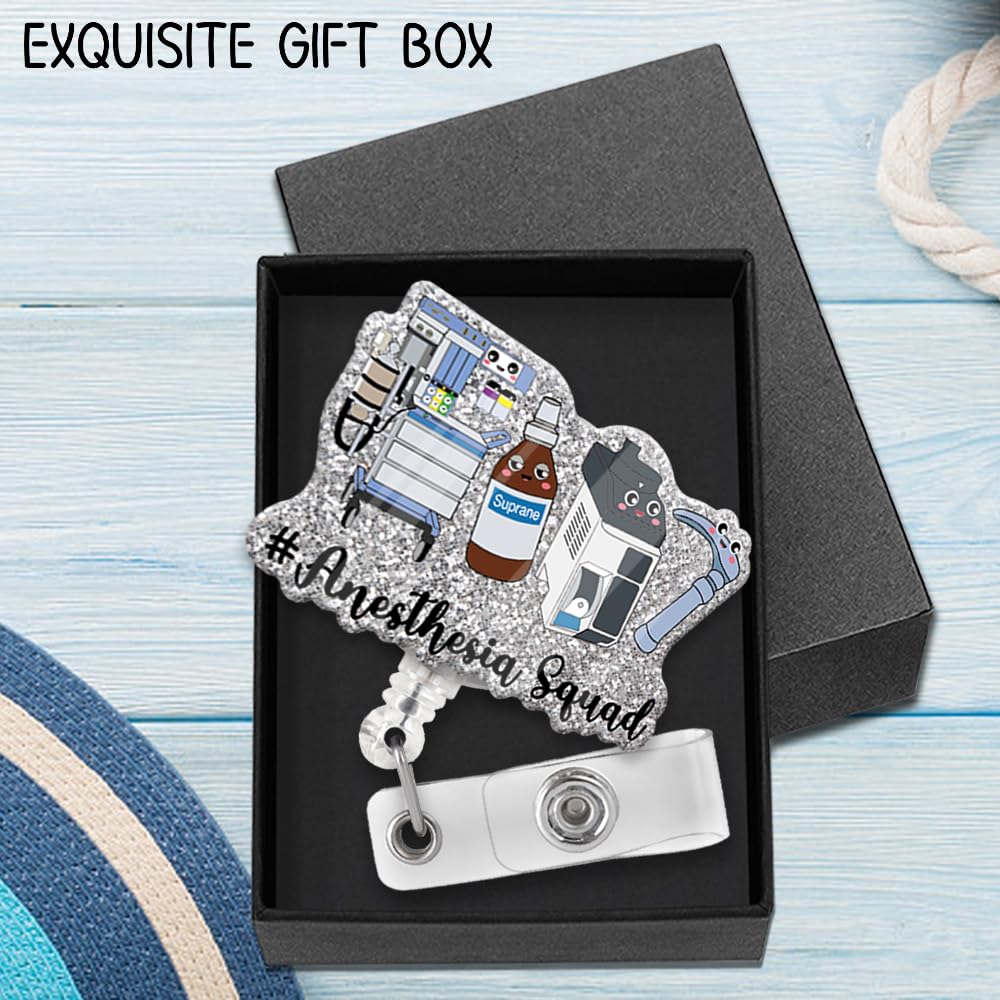 Anesthesia Squad Fun Glitter Badge Scroll Retractable, Cute Badge Holder for Anesthesiologists, Christmas Birthday Graduation Gift for Doctors Nurses ICU MD Anesthesiologist Assistant