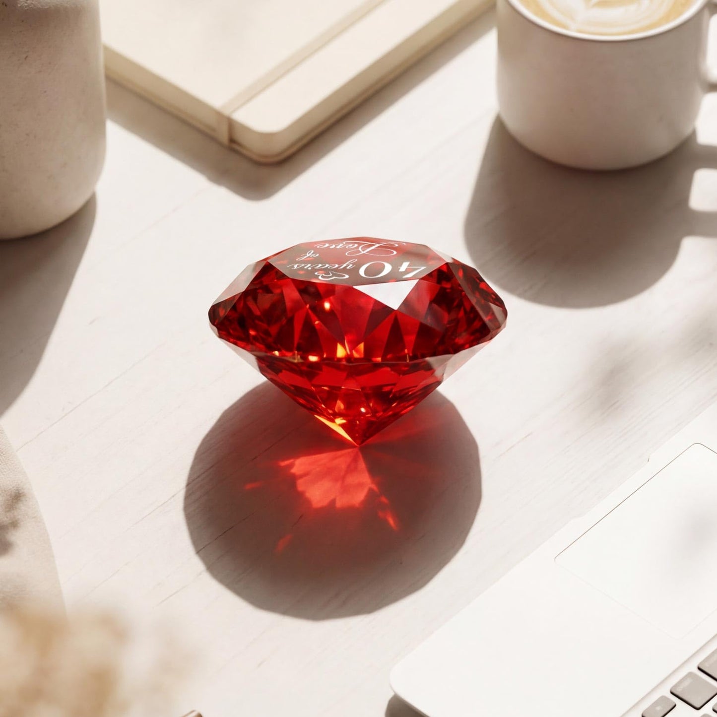 YWHL Happy 40th Wedding Anniversary Romantic Gifts for Wife Husband, Ruby Wedding Gift for Her, 40 Years of Love Present for Couple, Red K9 Crystal Diamond Decoration