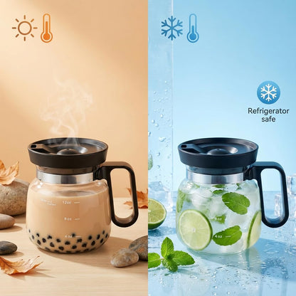 Coffee Pot Mug with Lid, 16oz Glass Mini Coffee Pot Cup, Heat-Resistant Clear Travel Mug, Spill-Resistant Novelty Coffee cup for Office Desk & Coffee Lovers gift