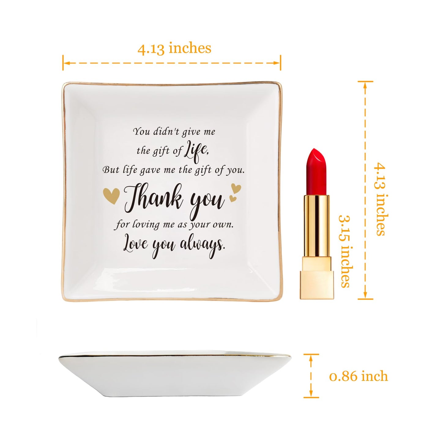 HOME SMILE Bonus Mom Gifts Mother's Day,Step Mom Ceramic Ring Jewelry Dish Tray Plate for Birthday Christmas-You Didn't Give Me Life but Life Gave Me You,Thank You for Loving Me As Your Own