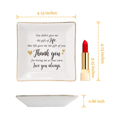 HOME SMILE Bonus Mom Gifts Mother's Day,Step Mom Ceramic Ring Jewelry Dish Tray Plate for Birthday Christmas-You Didn't Give Me Life but Life Gave Me You,Thank You for Loving Me As Your Own
