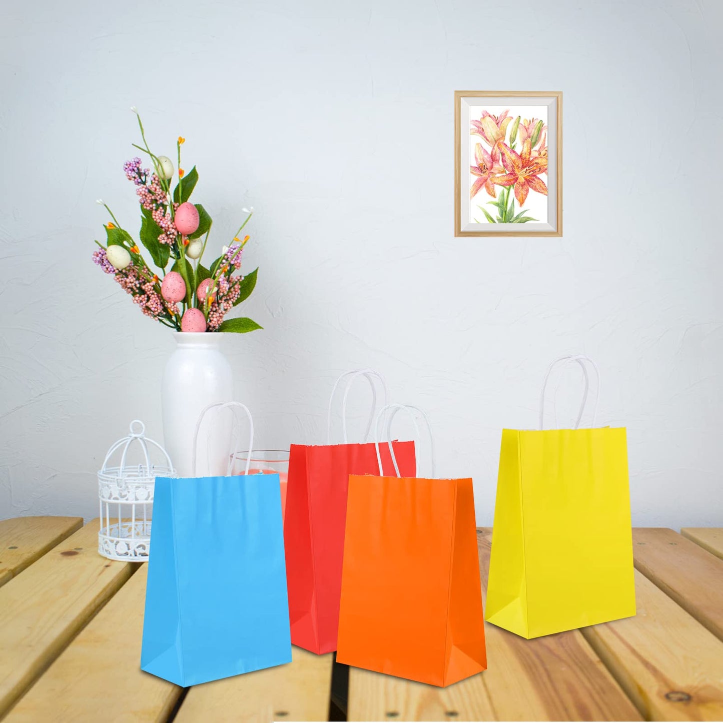XPCARE 100Pcs Paper Gift Bags,6.3"x3.15"x8.66 Kraft Paper Party Favor Bulk Rainbow Goodie Small Gift Bags with Handles for Kids Birthday Baby Shower Crafts Wedding Party Supplies (6 Colors)