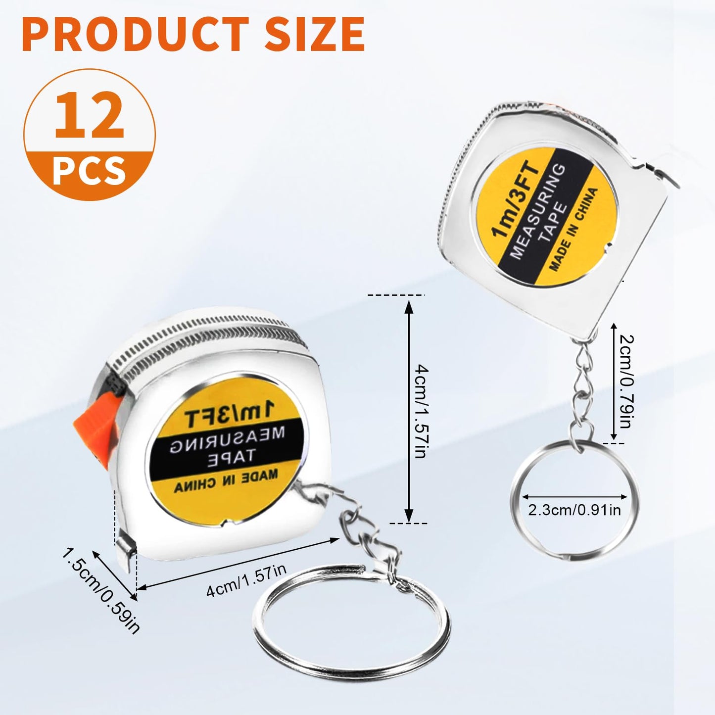 12 Pcs Tape Measure Keychains 1.5 Inch, 3ft/1m Mini Retractable Measuring Tape with Slide Lock, Functional Pocket Tapes for Construction Birthday Party Favors Gift Bag Fillers