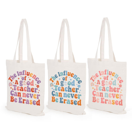 TYL&TYS Teacher Appreciation Gifts Bags for Women, 3 Pack Teacher Tote Bags Reusable Canvas Bag Graduation Thanksgiving Birthday Gift