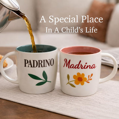 Triple Gifffted Padrino and Madrina Coffee Mugs Set, Godparents Gifts for Baptism or Christening, Proposal Gift Asking Godfather Godmother, Religious Keepsake, Christmas Day, 13oz Ceramic