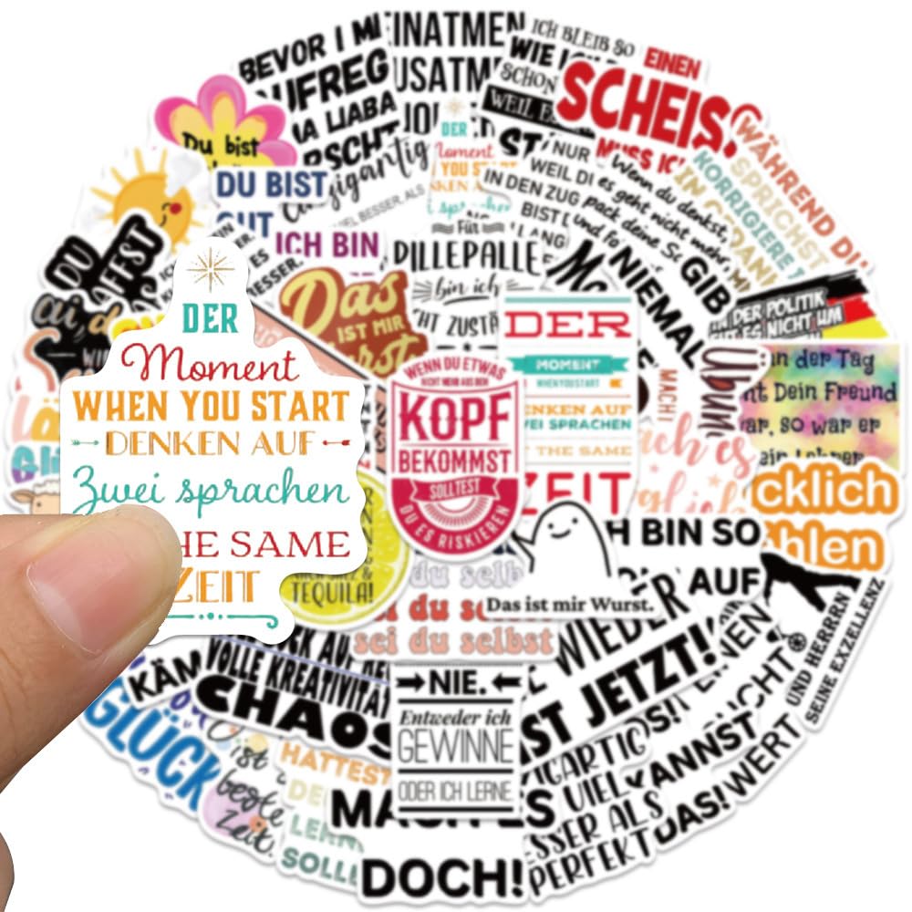 German Motivational Aesthetic Stickers for Teens Adults, 50PCS German Inspirational Quote Waterproof Stickers for Water Bottles Laptop Journal Scrapbook, Teacher Positive Decals for Students