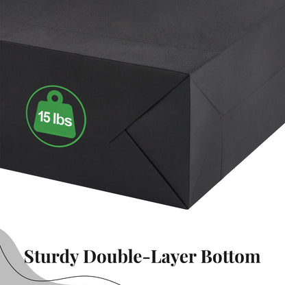 Ohuimrt 12-Count Extra Large Black Gift Bags with Tissue Paper, 16x6x12 Inch Premium Matte Black Paper Bags with Handles for Party Shopping Birthday Wedding