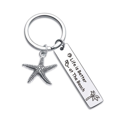 7RVZM Beach Gifts for Women Friends - Beach Lover Keychain Summer Ocean Gift Starfish Keychain - Christmas Jewelry Beachy Friendship Gifts for Summer Vacation Gift