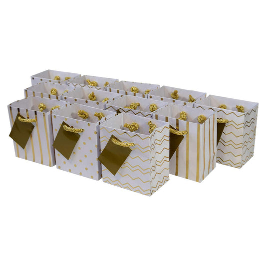 OccasionALL Tiny Gold Gift Bags, Mini Paper Gift Bags with Handles for Gift Cards, Wedding Showers, Party Favors, Events, Goodie Bags, Retail Shopping, Bulk, 4x2.75x4.5, 12 Pack