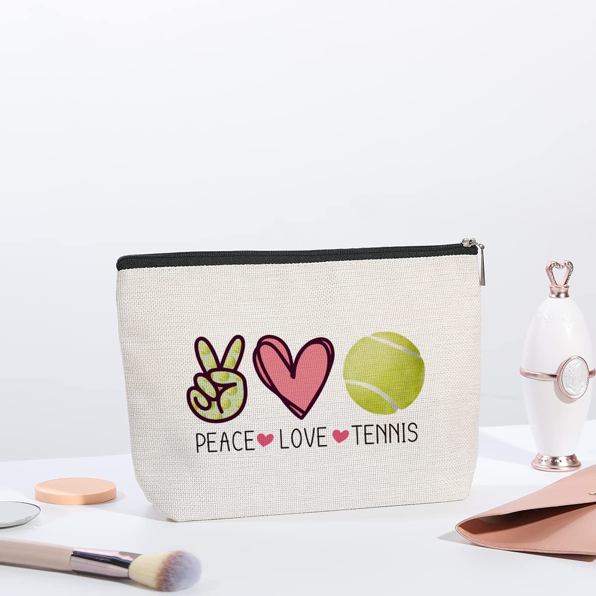Tennis Gifts Pouch Bag Inspirational Gifts for Women, Gift for Tennis Lovers Players Birthday Gift for Coach Best Friend Sister Peace Love